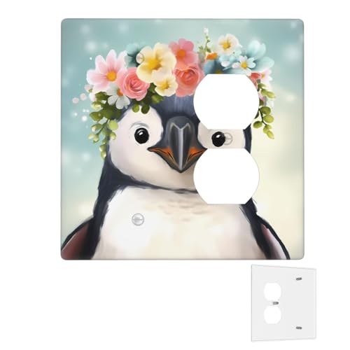 Dekorator-Wandplatte, 2-Gang-Lichtschalter-Abdeckungen, Duplex-Steckdosenabdeckungen, Pinguin mit Blumen, Wandplatten für Steckdosen, Steckerabdeckung, Standardgröße, Doppel-Wippschalterplatten Dekorator-Wandplatte, 2-Gang-Lichtschalter-Abdeckungen, Duplex-Steckdosenabdeckungen, Pinguin mit Blumen, Wandplatten für Steckdosen, Steckerabdeckung, Standardgröße, Doppel-Wippschalterplatten von RTSTNMBD