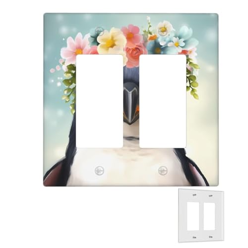 Dekorator-Wandplatte, 2-Gang-Lichtschalter-Abdeckungen, Duplex-Steckdosenabdeckungen, Pinguin mit Blumen, Wandplatten für Steckdosen, Steckerabdeckung, mittlere Größe, Doppel-Wippschalterplatten von RTSTNMBD
