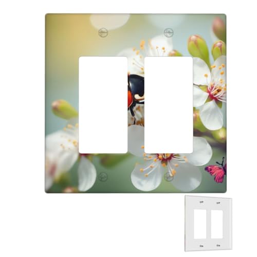 Dekorator-Wandplatte, 2-Gang-Lichtschalter-Abdeckungen, Duplex-Steckdosenabdeckungen, Schmetterlingsmarienkäfer, Blume, Wandplatten für Steckdosen, Steckdosenabdeckung, mittlere Größe Dekorator-Wandplatte, 2-Gang-Lichtschalter-Abdeckungen, Duplex-Steckdosenabdeckungen, Schmetterlingsmarienkäfer, Blume, Wandplatten für Steckdosen, Steckdosenabdeckung, mittlere Größe von RTSTNMBD