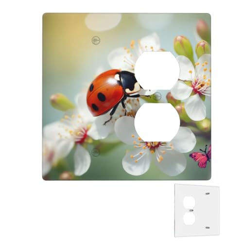 Dekorator-Wandplatte, 2-Gang-Lichtschalter-Abdeckungen, Duplex-Steckdosenabdeckungen, Schmetterlingsmarienkäfer, Blume, Wandplatten für Steckdosen, Steckdosenabdeckung, mittlere Größe Dekorator-Wandplatte, 2-Gang-Lichtschalter-Abdeckungen, Duplex-Steckdosenabdeckungen, Schmetterlingsmarienkäfer, Blume, Wandplatten für Steckdosen, Steckdosenabdeckung, mittlere Größe von RTSTNMBD