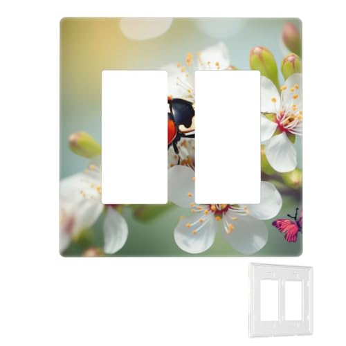 Dekorator-Wandplatte, 2-Gang-Lichtschalter-Abdeckungen, Duplex-Steckdosenabdeckungen, Schmetterlingsmarienkäfer, Blume, Wandplatten für Steckdosen, Steckerabdeckung, Standardgröße von RTSTNMBD