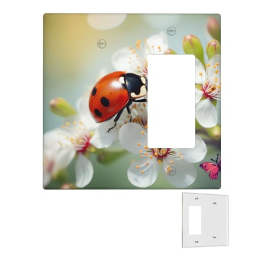 Dekorator-Wandplatte, 2-Gang-Lichtschalter-Abdeckungen, Duplex-Steckdosenabdeckungen, Schmetterlingsmarienkäfer, Blume, Wandplatten für Steckdosen, Steckerabdeckung, Standardgröße von RTSTNMBD