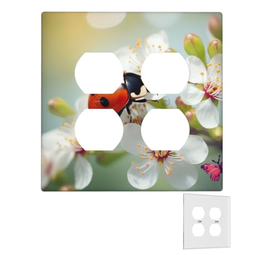 Dekorator-Wandplatte, 2-Gang-Lichtschalter-Abdeckungen, Duplex-Steckdosenabdeckungen, Schmetterlingsmarienkäfer, Blume, Wandplatten für Steckdosen, Steckerabdeckung, Standardgröße Dekorator-Wandplatte, 2-Gang-Lichtschalter-Abdeckungen, Duplex-Steckdosenabdeckungen, Schmetterlingsmarienkäfer, Blume, Wandplatten für Steckdosen, Steckerabdeckung, Standardgröße von RTSTNMBD