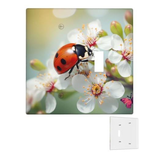 Dekorator-Wandplatte, 2-Gang-Lichtschalter-Abdeckungen, Duplex-Steckdosenabdeckungen, Schmetterlingsmarienkäfer, Blume, Wandplatten für Steckdosen, Steckerabdeckung, Standardgröße von RTSTNMBD