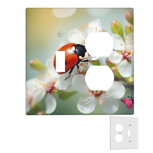 Dekorator-Wandplatte, 2-Gang-Lichtschalter-Abdeckungen, Duplex-Steckdosenabdeckungen, Schmetterlingsmarienkäfer, Blume, Wandplatten für Steckdosen, Steckerabdeckung, Standardgröße Dekorator-Wandplatte, 2-Gang-Lichtschalter-Abdeckungen, Duplex-Steckdosenabdeckungen, Schmetterlingsmarienkäfer, Blume, Wandplatten für Steckdosen, Steckerabdeckung, Standardgröße von RTSTNMBD