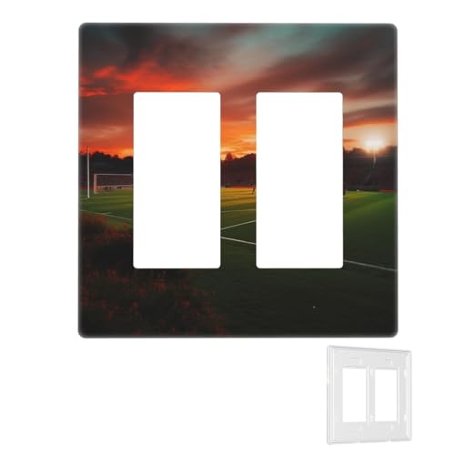 Dekorator-Wandplatte, 2-Gang-Lichtschalter-Abdeckungen, Duplex-Steckdosenabdeckungen, Sonnenuntergang, schönes Fußballfeld, Wandplatten für Steckdosen, Steckerabdeckung, Standardgröße von RTSTNMBD