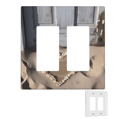 Dekorator-Wandplatte, 2-Gang-Lichtschalter-Abdeckungen, Duplex-Steckdosenabdeckungen, Strand, Sand, Herz, Tür, Wandplatten für Steckdosen, Steckdosenabdeckung, mittlere Größe von RTSTNMBD