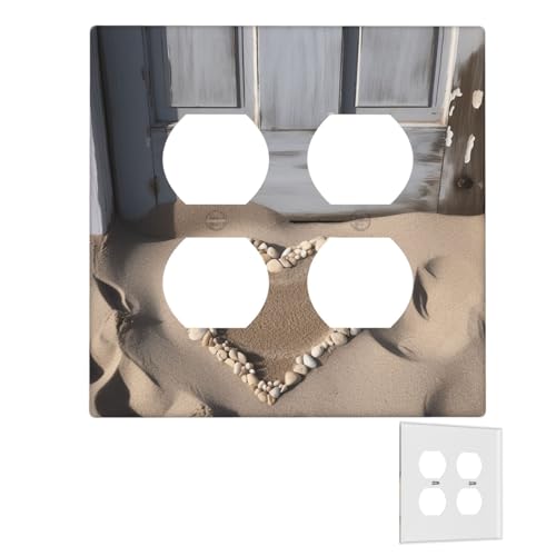 Dekorator-Wandplatte, 2-Gang-Lichtschalter-Abdeckungen, Duplex-Steckdosenabdeckungen, Strand, Sand, Herz, Tür, Wandplatten für Steckdosen, Steckdosenabdeckung, mittlere Größe von RTSTNMBD