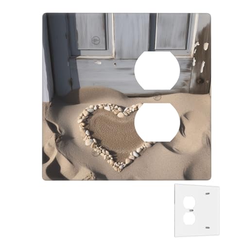 Dekorator-Wandplatte, 2-Gang-Lichtschalter-Abdeckungen, Duplex-Steckdosenabdeckungen, Strand, Sand, Herz, Tür, Wandplatten für Steckdosen, Steckdosenabdeckung, mittlere Größe von RTSTNMBD