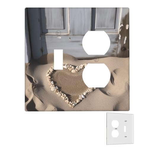Dekorator-Wandplatte, 2-Gang-Lichtschalter-Abdeckungen, Duplex-Steckdosenabdeckungen, Strand, Sand, Herz, Tür, Wandplatten für Steckdosen, Steckdosenabdeckung, mittlere Größe von RTSTNMBD