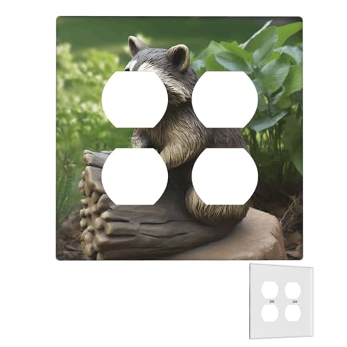 Dekorator-Wandplatte, 2-Gang-Lichtschalter-Abdeckungen, Duplex-Steckdosenabdeckungen, Waschbär-Statue, Wandplatten für Steckdosen, Steckerabdeckung, mittlere Größe, Doppel-Wippschalterplatten Dekorator-Wandplatte, 2-Gang-Lichtschalter-Abdeckungen, Duplex-Steckdosenabdeckungen, Waschbär-Statue, Wandplatten für Steckdosen, Steckerabdeckung, mittlere Größe, Doppel-Wippschalterplatten von RTSTNMBD