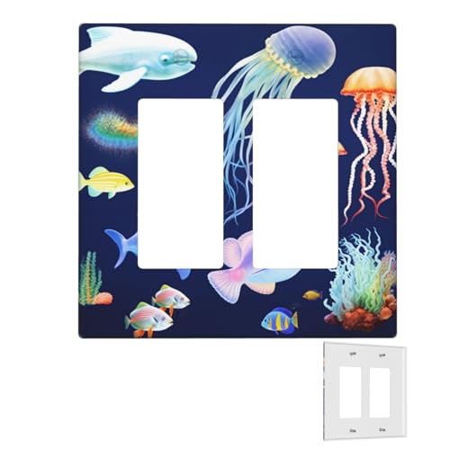 Dekorator-Wandplatte, 2-Gang-Lichtschalter-Abdeckungen, Duplex-Steckdosenabdeckungen, Wasser-Meerestier-Wandplatten für Steckdosen, Steckerabdeckung, Standardgröße, Doppel-Wippschalterplatten von RTSTNMBD