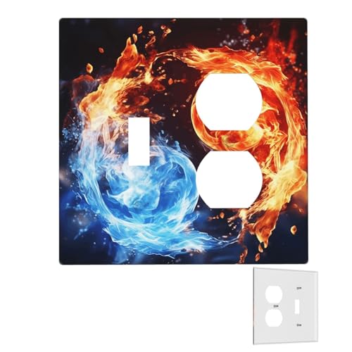 Dekorator-Wandplatte, 2-Gang-Lichtschalter-Abdeckungen, Duplex-Steckdosenabdeckungen, Wasser- und Feuerwandplatten für Steckdosen, Steckerabdeckung, mittlere Größe, Doppel-Wippschalterplatten von RTSTNMBD