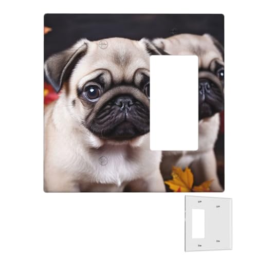 Dekorator-Wandplatte, 2-Gang-Lichtschalter-Abdeckungen, Duplex-Steckdosenabdeckungen, Welpen, Mops, Wandplatten für Steckdosen, Steckerabdeckung, mittlere Größe, Doppel-Wippschalterplatten Dekorator-Wandplatte, 2-Gang-Lichtschalter-Abdeckungen, Duplex-Steckdosenabdeckungen, Welpen, Mops, Wandplatten für Steckdosen, Steckerabdeckung, mittlere Größe, Doppel-Wippschalterplatten von RTSTNMBD