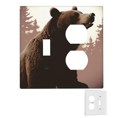Dekorator-Wandplatte, 2-Gang-Lichtschalter-Abdeckungen, Duplex-Steckdosenabdeckungen, Wildbär-Wandplatten für Steckdosen, Steckerabdeckung, Standardgröße, Doppel-Wippschalterplatten von RTSTNMBD