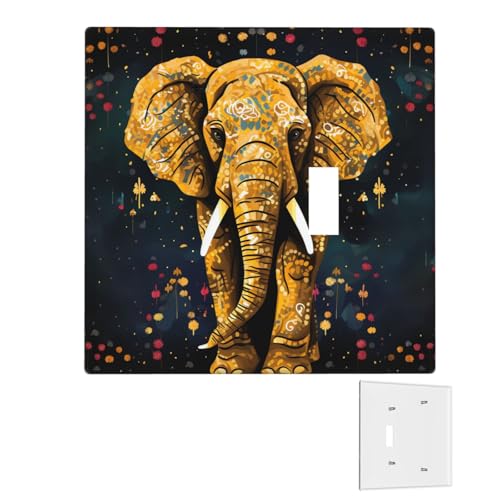Dekorator-Wandplatte, 2-Gang-Lichtschalter-Abdeckungen, Duplex-Steckdosenabdeckungen, abstrakte Elefanten-Wandplatten für Steckdosen, Steckerabdeckung, mittlere Größe, Doppel-Wippschalterplatten von RTSTNMBD