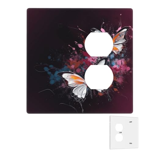 Dekorator-Wandplatte, 2-Gang-Lichtschalter-Abdeckungen, Duplex-Steckdosenabdeckungen, abstrakte Schmetterlings-Wandplatten für Steckdosen, Steckerabdeckung, Standardgröße, Doppel-Wippschalterplatten Dekorator-Wandplatte, 2-Gang-Lichtschalter-Abdeckungen, Duplex-Steckdosenabdeckungen, abstrakte Schmetterlings-Wandplatten für Steckdosen, Steckerabdeckung, Standardgröße, Doppel-Wippschalterplatten von RTSTNMBD