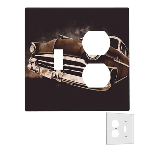 Dekorator-Wandplatte, 2-Gang-Lichtschalter-Abdeckungen, Duplex-Steckdosenabdeckungen, amerikanisches Auto in Braun, Wandplatten für Steckdosen, Steckerabdeckung, mittlere Größe von RTSTNMBD