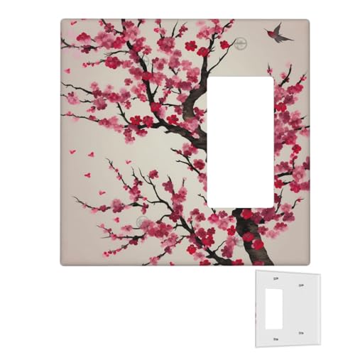 Dekorator-Wandplatte, 2-Gang-Lichtschalter-Abdeckungen, Duplex-Steckdosenabdeckungen, blühende Kirschbaum-Wandplatten für Steckdosen, Steckerabdeckung, mittlere Größe, Doppel-Wippschalterplatten Dekorator-Wandplatte, 2-Gang-Lichtschalter-Abdeckungen, Duplex-Steckdosenabdeckungen, blühende Kirschbaum-Wandplatten für Steckdosen, Steckerabdeckung, mittlere Größe, Doppel-Wippschalterplatten von RTSTNMBD