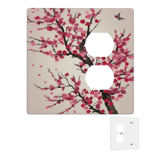 Dekorator-Wandplatte, 2-Gang-Lichtschalter-Abdeckungen, Duplex-Steckdosenabdeckungen, blühende Kirschbaum-Wandplatten für Steckdosen, Steckerabdeckung, mittlere Größe, Doppel-Wippschalterplatten von RTSTNMBD