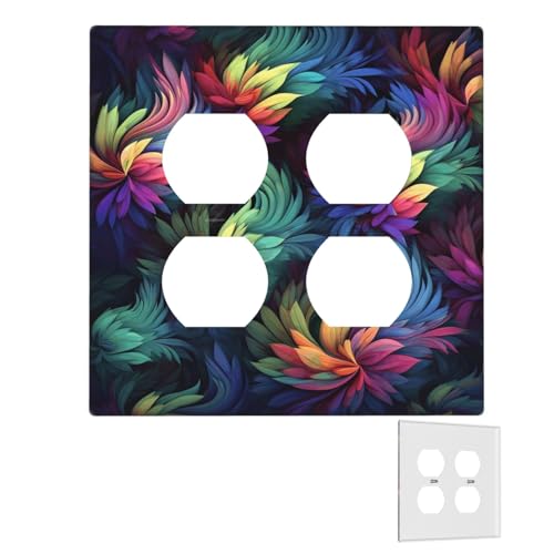 Dekorator-Wandplatte, 2-Gang-Lichtschalter-Abdeckungen, Duplex-Steckdosenabdeckungen, bunte Blumen-Wandplatten für Steckdosen, Steckerabdeckung, mittlere Größe, Doppel-Wippschalterplatten von RTSTNMBD