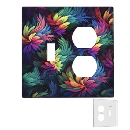 Dekorator-Wandplatte, 2-Gang-Lichtschalter-Abdeckungen, Duplex-Steckdosenabdeckungen, bunte Blumen-Wandplatten für Steckdosen, Steckerabdeckung, mittlere Größe, Doppel-Wippschalterplatten von RTSTNMBD