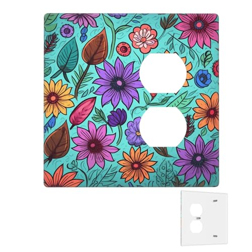 Dekorator-Wandplatte, 2-Gang-Lichtschalter-Abdeckungen, Duplex-Steckdosenabdeckungen, farbige Kritzelei-Blumen, Wandplatten für Steckdosen, Steckerabdeckung, Standardgröße, Doppel-Wippschalterplatten von RTSTNMBD