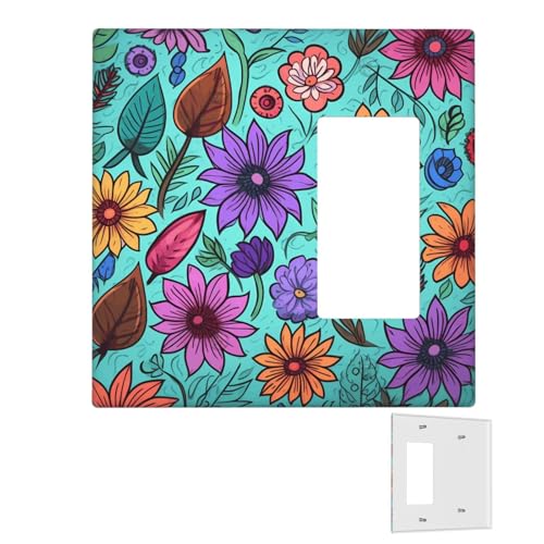 Dekorator-Wandplatte, 2-Gang-Lichtschalter-Abdeckungen, Duplex-Steckdosenabdeckungen, farbige Kritzelei-Blumen, Wandplatten für Steckdosen, Steckerabdeckung, Standardgröße, Doppel-Wippschalterplatten von RTSTNMBD