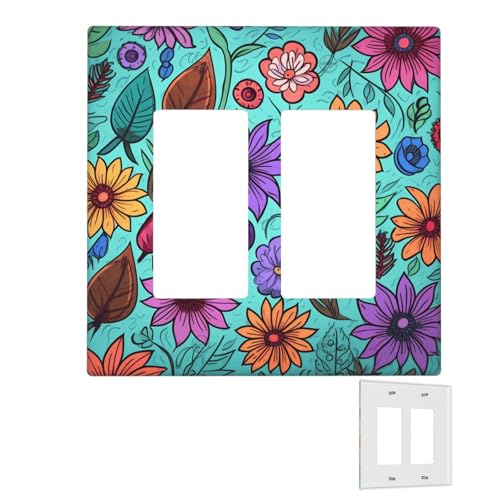Dekorator-Wandplatte, 2-Gang-Lichtschalter-Abdeckungen, Duplex-Steckdosenabdeckungen, farbige Kritzelei-Blumen, Wandplatten für Steckdosen, Steckerabdeckung, Standardgröße, Doppel-Wippschalterplatten Dekorator-Wandplatte, 2-Gang-Lichtschalter-Abdeckungen, Duplex-Steckdosenabdeckungen, farbige Kritzelei-Blumen, Wandplatten für Steckdosen, Steckerabdeckung, Standardgröße, Doppel-Wippschalterplatten von RTSTNMBD