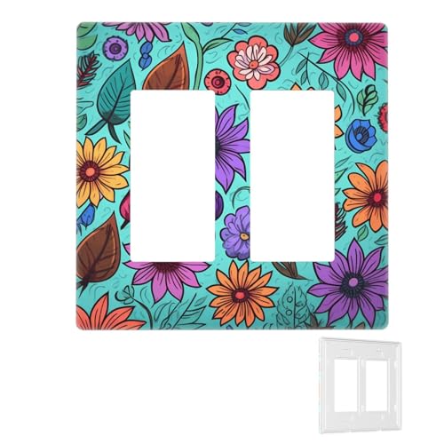 Dekorator-Wandplatte, 2-Gang-Lichtschalter-Abdeckungen, Duplex-Steckdosenabdeckungen, farbige Kritzelei-Blumen, Wandplatten für Steckdosen, Steckerabdeckung, Standardgröße, Doppel-Wippschalterplatten Dekorator-Wandplatte, 2-Gang-Lichtschalter-Abdeckungen, Duplex-Steckdosenabdeckungen, farbige Kritzelei-Blumen, Wandplatten für Steckdosen, Steckerabdeckung, Standardgröße, Doppel-Wippschalterplatten von RTSTNMBD
