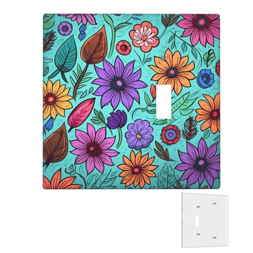 Dekorator-Wandplatte, 2-Gang-Lichtschalter-Abdeckungen, Duplex-Steckdosenabdeckungen, farbige Kritzelei-Blumen, Wandplatten für Steckdosen, Steckerabdeckung, mittlere Größe, Doppel-Wippschalterplatten von RTSTNMBD