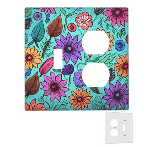 Dekorator-Wandplatte, 2-Gang-Lichtschalter-Abdeckungen, Duplex-Steckdosenabdeckungen, farbige Kritzelei-Blumen, Wandplatten für Steckdosen, Steckerabdeckung, mittlere Größe, Doppel-Wippschalterplatten Dekorator-Wandplatte, 2-Gang-Lichtschalter-Abdeckungen, Duplex-Steckdosenabdeckungen, farbige Kritzelei-Blumen, Wandplatten für Steckdosen, Steckerabdeckung, mittlere Größe, Doppel-Wippschalterplatten von RTSTNMBD