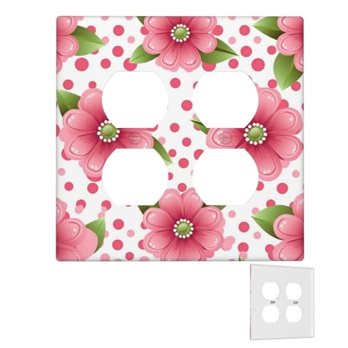 Dekorator-Wandplatte, 2-Gang-Lichtschalter-Abdeckungen, Duplex-Steckdosenabdeckungen, gepunktet, rosa Blume, Wandplatten für Steckdosen, Steckerabdeckung, Standardgröße, Doppel-Wippschalterplatten von RTSTNMBD