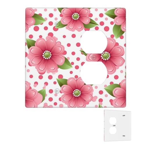 Dekorator-Wandplatte, 2-Gang-Lichtschalter-Abdeckungen, Duplex-Steckdosenabdeckungen, gepunktet, rosa Blume, Wandplatten für Steckdosen, Steckerabdeckung, Standardgröße, Doppel-Wippschalterplatten von RTSTNMBD