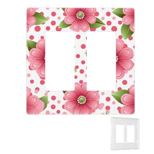 Dekorator-Wandplatte, 2-Gang-Lichtschalter-Abdeckungen, Duplex-Steckdosenabdeckungen, gepunktet, rosa Blume, Wandplatten für Steckdosen, Steckerabdeckung, Standardgröße, Doppel-Wippschalterplatten von RTSTNMBD
