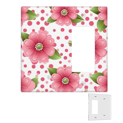 Dekorator-Wandplatte, 2-Gang-Lichtschalter-Abdeckungen, Duplex-Steckdosenabdeckungen, gepunktet, rosa Blume, Wandplatten für Steckdosen, Steckerabdeckung, Standardgröße, Doppel-Wippschalterplatten von RTSTNMBD