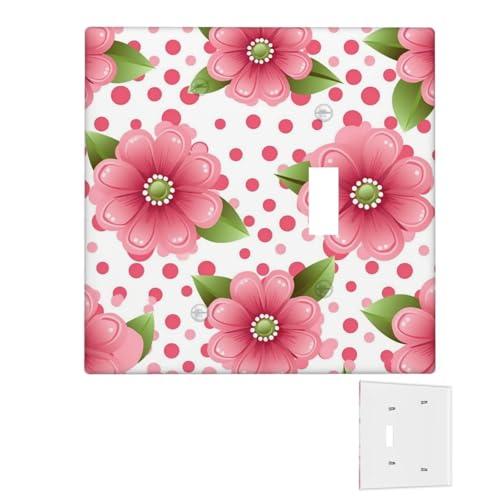 Dekorator-Wandplatte, 2-Gang-Lichtschalter-Abdeckungen, Duplex-Steckdosenabdeckungen, gepunktet, rosa Blume, Wandplatten für Steckdosen, Steckerabdeckung, mittlere Größe, Doppel-Wippschalterplatten von RTSTNMBD