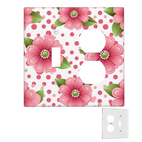 Dekorator-Wandplatte, 2-Gang-Lichtschalter-Abdeckungen, Duplex-Steckdosenabdeckungen, gepunktet, rosa Blume, Wandplatten für Steckdosen, Steckerabdeckung, mittlere Größe, Doppel-Wippschalterplatten von RTSTNMBD