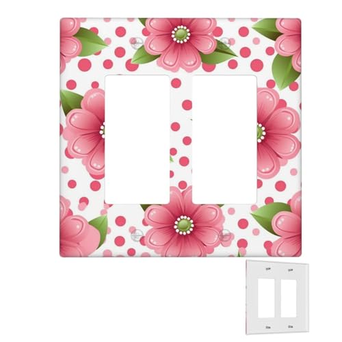 Dekorator-Wandplatte, 2-Gang-Lichtschalter-Abdeckungen, Duplex-Steckdosenabdeckungen, gepunktet, rosa Blume, Wandplatten für Steckdosen, Steckerabdeckung, mittlere Größe, Doppel-Wippschalterplatten von RTSTNMBD