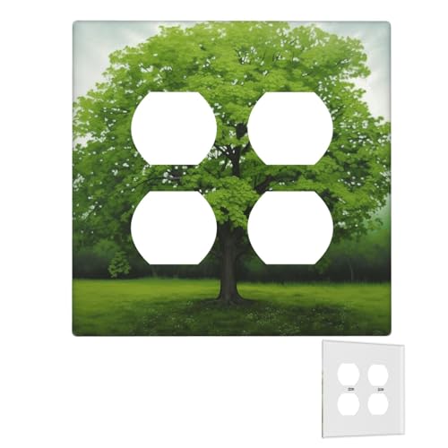 Dekorator-Wandplatte, 2-Gang-Lichtschalter-Abdeckungen, Duplex-Steckdosenabdeckungen, grüner Baum, Wandplatten für Steckdosen, Steckerabdeckung, mittlere Größe, Doppel-Wippschalterplatten von RTSTNMBD