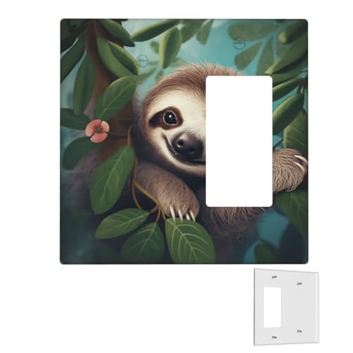 Dekorator-Wandplatte, 2-Gang-Lichtschalter-Abdeckungen, Duplex-Steckdosenabdeckungen, niedliche Faultier-Wandplatten für Steckdosen, Steckerabdeckung, mittlere Größe, Doppel-Wippschalterplatten von RTSTNMBD