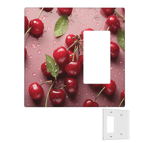 Dekorator-Wandplatte, 2-Gang-Lichtschalter-Abdeckungen, Duplex-Steckdosenabdeckungen, schöne rote Kirsche, Wandplatten für Steckdosen, Steckerabdeckung, mittlere Größe, Doppel-Wippschalterplatten von RTSTNMBD