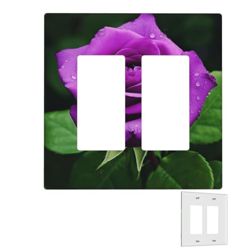 Dekorator-Wandplatte, 2-Gang-Lichtschalter-Abdeckungen, Duplex-Steckdosenabdeckungen, violette Rose, Blumen-Wandplatten für Steckdosen, Steckerabdeckung, Standardgröße, Doppel-Wippschalterplatten von RTSTNMBD