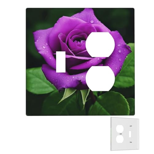 Dekorator-Wandplatte, 2-Gang-Lichtschalter-Abdeckungen, Duplex-Steckdosenabdeckungen, violette Rose, Blumen-Wandplatten für Steckdosen, Steckerabdeckung, Standardgröße, Doppel-Wippschalterplatten von RTSTNMBD