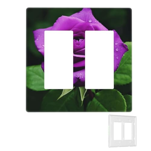 Dekorator-Wandplatte, 2-Gang-Lichtschalter-Abdeckungen, Duplex-Steckdosenabdeckungen, violette Rose, Blumen-Wandplatten für Steckdosen, Steckerabdeckung, Standardgröße, Doppel-Wippschalterplatten von RTSTNMBD