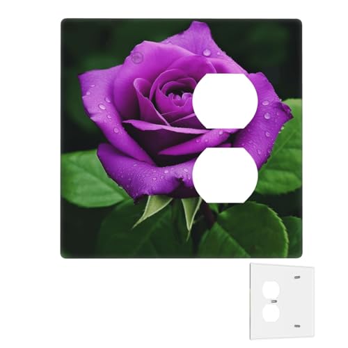 Dekorator-Wandplatte, 2-Gang-Lichtschalter-Abdeckungen, Duplex-Steckdosenabdeckungen, violette Rose, Blumen-Wandplatten für Steckdosen, Steckerabdeckung, mittlere Größe, Doppel-Wippschalterplatten von RTSTNMBD