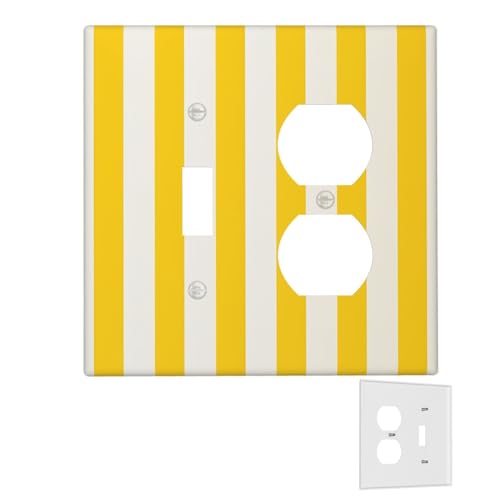Dekorator-Wandplatte, 2-Gang-Lichtschalter-Abdeckungen, Duplex-Steckdosenabdeckungen, zitronengelbe Streifen, Wandplatten für Steckdosen, Steckerabdeckung, mittlere Größe, Doppel-Wippschalterplatten Dekorator-Wandplatte, 2-Gang-Lichtschalter-Abdeckungen, Duplex-Steckdosenabdeckungen, zitronengelbe Streifen, Wandplatten für Steckdosen, Steckerabdeckung, mittlere Größe, Doppel-Wippschalterplatten von RTSTNMBD