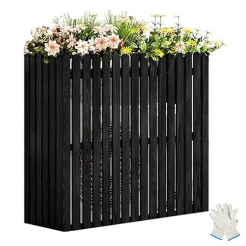 Abdeckung Klimaanlage Außengerät, Sichtschutz aus Holz für den Außenbereich mit Dach, Stauraum für Dekorative Garten- und Poolausrüstung(Black,85x35x80cm/33x14x31in) von RTTZBOZ