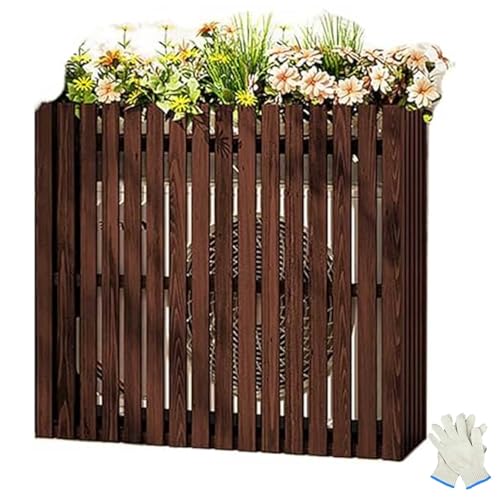 Abdeckung Klimaanlage Außengerät, Sichtschutz aus Holz für den Außenbereich mit Dach, Stauraum für Dekorative Garten- und Poolausrüstung(Brown,85x35x80cm/33x14x31in) von RTTZBOZ