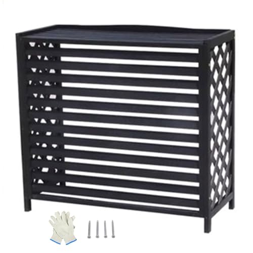 Abdeckung Klimaanlage Außengerät, Sichtschutzzaun mit Deckel, für Blumentöpfe Geeignet, 4 Paneele, für Klimaanlagen, Dekorativen Garten, Terrasse(Black,105x47x80cm/41x19x31in) von RTTZBOZ